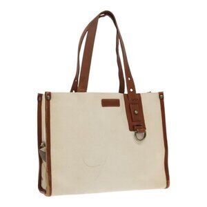 BURBERRY Tote Bag Canvas Leather White Brown Gold